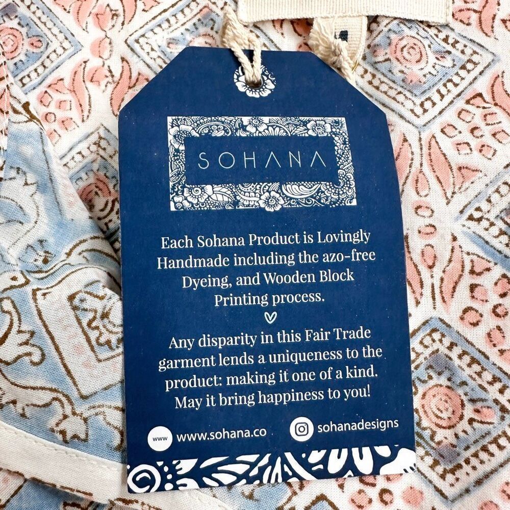 Sohana Block Print Cotton Boho Tassel Dress M NWT India Boho - Picture 8 of 15